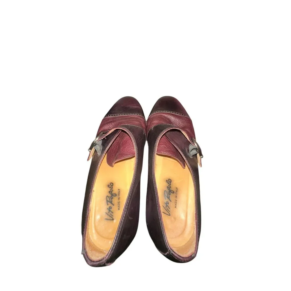 Vito Rufolo Monk Strap Buckle Burgundy Leather Shoes Mens Size 11 Made in Italy